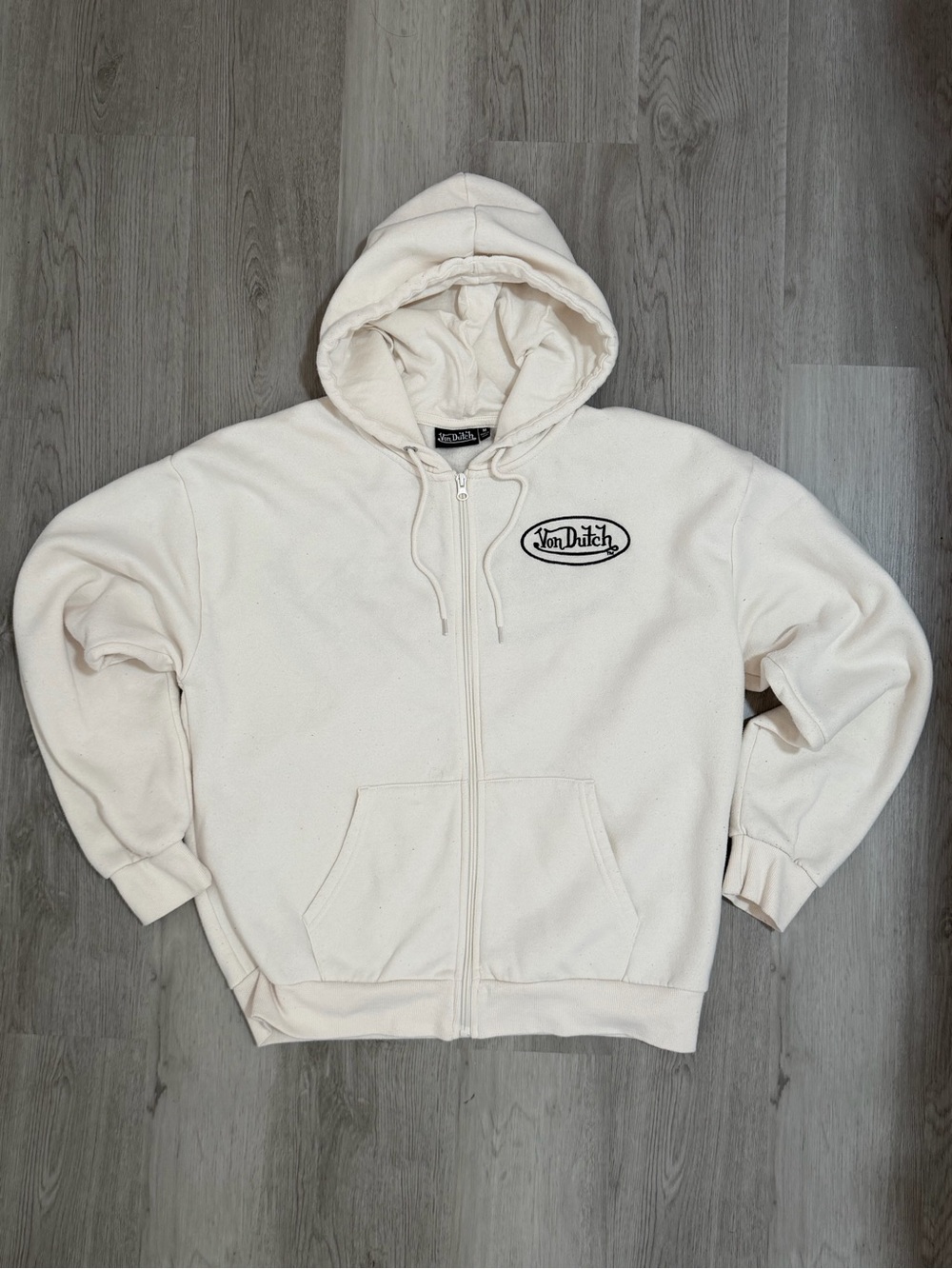 Von Dutch Off-White Zip Hoodie with Logo Patch